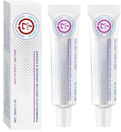 Adhesivo Termoplástico Prótesis Dentales, 2X20G Kit Pegamento Termoplástico Reparación Prótesis Dentales, Adhesivo Impermeable Dentaduras Postizas, Cemento Fijador Extrafuerte Dentaduras Postizas