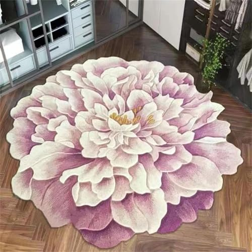 Kunsen Vorleger Teppich Waschbar Violet 1 140x140CM, Motifs floraux modernes for Mädchen Kinderzimmer,Boden