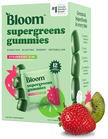 Bloom Nutrition Super Greens Gummies, Strawberry Kiwi, 12 Servings