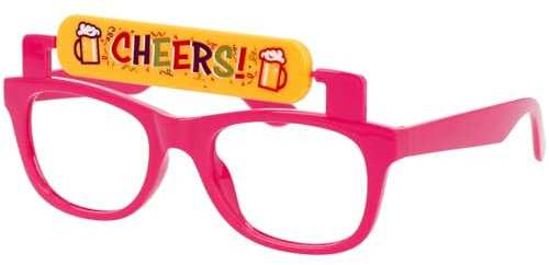 Folat 24084 Partybrille – Umdrehen zu „Cheers!“ und „Thirsty!“ - Rosa - Festbrille, Mottoparty, Karneval, Bierfestbrille