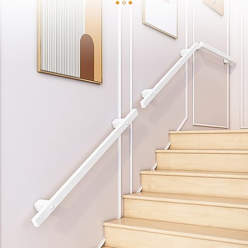 Scala industriale in ferro, maniglia antiscivolo da parete per interni ed esterni, in metallo, per soppalco, portico e scale (bianco, 160 cm)