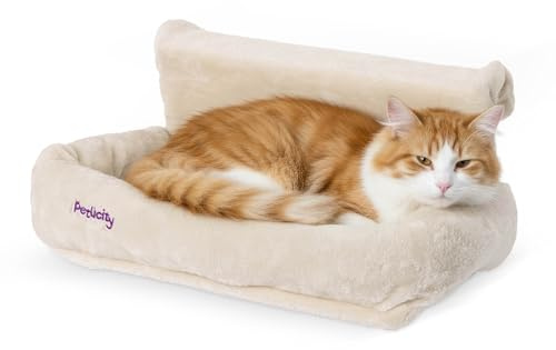 Petlicity Snuggle Padded Cat Radiator Bed - Machine Washable Fleece Cover and Foldable Arms Cat Hammock - Radiator Beds for Indoor Cats, Dogs and Small Pets - Beige
