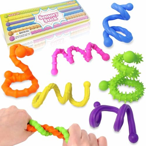 Bambebe 6 Pack Fidget Toys Sensory Stick: Textured Calming Sensory Toys for Autism Kids, Anxiety Relief Fidgets for Classroom Student, Travel Activities Essential Fidget Toy, Road Trip Essentials