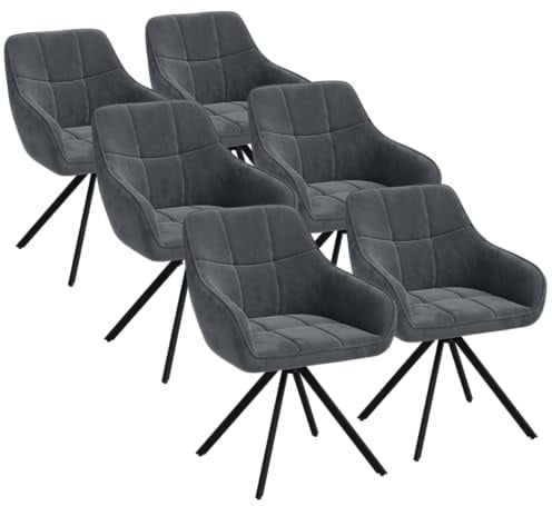 skølm Sköll Esszimmerstühle 6er Set, Dunkelgrau, Samt, drehbar, bis 150 kg | 360° drehbarer Armlehnstuhl, Küchenstuhl für Esszimmer/Küche, Polsterstuhl mit Metallgestell, moderner Loungesessel, Essstuhl
