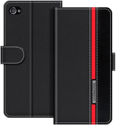 UOGNADGD Leather Phone Case Compatible with iPhone 4S Flip Wallet Cover with Magnetic Closure, Kickstand & Card Holders, Shockproof Protection (Black)