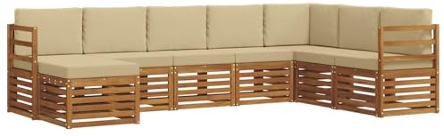 vidaXL Sofagarnituren 8 pcs Natur und Beige Massivholz Akazie, Garten-Sofa, modernes Ecksofa, robuster Outdoor-Möbel für Terrasse und Lounge, Bequeme Sitzgarnitur