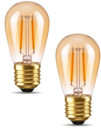 TobeBright 2W S14 E27 Vintage Screw Light Bulbs Warm Light 2200K, 2-Pack | 2200K Warm Light Blocks Blue Light, Decorative Vintage Amber Glass E27 Edison Filament Bulbs, Non-Dimmable, 2W Replaces 15W
