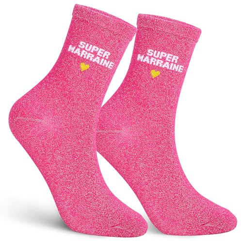 DOORIO Chaussettes Paillettes Femme Marraine Brodé Cadeau, Rose, 35-41 | socquette, Respirant, Confortable, Cadeau Anniversaire, Noël, pour Marraine