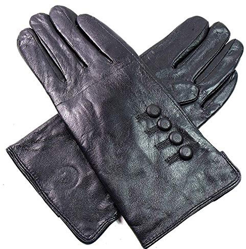 Damen Premium Qualität Original Superweich Leder Handschuhe Kunstpelz Futter Winter Alltag Warm - grau, M