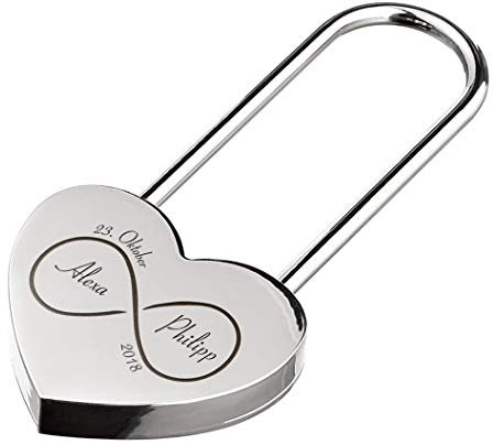 Argento Cuore Lucchetto d'amore con incisione modello 2 pagine: INFINITO Amore