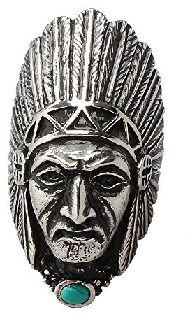 PAURO Herren Edelstahl Vintage Tribal Indian Indian Chief Ring Mit Türkis Stein Größe 70