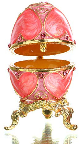 Hyalinität & Dora Fabergé-Ei Scharnier Jewelry Ring Halter Schmuckschachtel in Collectible Figur Boxen W/Kristalle rose
