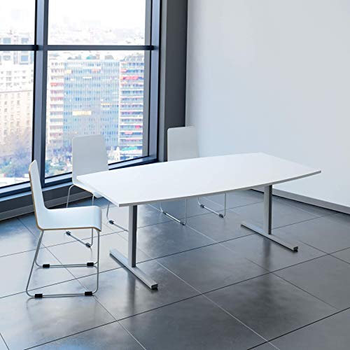 Weber Büroleben GmbH Easy Konferenztisch Bootsform 200x100 cm Weiß Besprechungstisch Tisch, Gestellfarbe:Silber