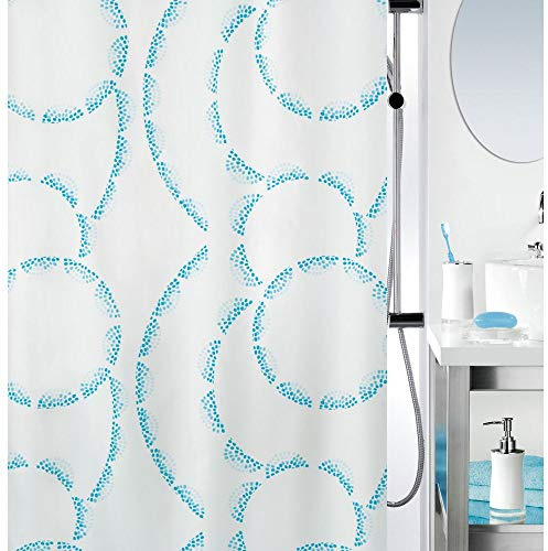 Spirella Anti-Schimmel Duschvorhang - Anti-Bakteriell, waschbar, wasserdicht, Polyester, „Claire“ 240x180cm Weiß Blau