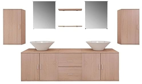 vidaXL Set Mobiliario de Baño con Lavabo Pack 9 Unidades Beige en Conglomerado