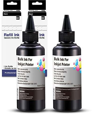 2X Recharge Encre Noire Imprimante Universelle, Flacon Encre Noire Imprimante, Bouteille Recharge Encre, Dye Ink Refill Kit pour Brother, Bouteille Encre Imprimante 100mL