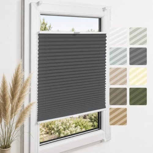 Home-Vision Premium Plissee ohne Bohren Klemmfix Graphit B80 x H120cm | Faltrollo Easyfix Klemmträger Verdunklung Blickdicht Sonnenschutz Jalousie für Fenster & Tür