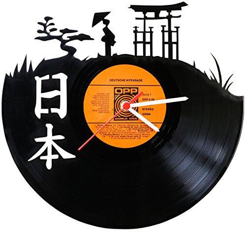 GRAVURZEILE Wanduhr aus Vinyl - Japan Upcycling Design - Handmade Vintage-Uhr - Wanddekoration im Retro-Design für Japan-Fans - Geschenk für Sie & Ihn - Made in Germany