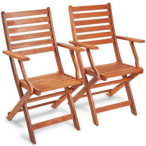 VonHaus Wooden Garden Chairs Set of 2 - Pair of Folding Garden Chairs for Outdoors & Patio - Meranti Hardwood Foldable Deck Seats with Teak Oil Coating & Armrests - Cannes