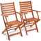 VonHaus Wooden Garden Chairs Set of 2 - Pair of Folding Garden Chairs for Outdoors & Patio - Meranti Hardwood Foldable Deck Seats with Teak Oil Coating & Armrests - Cannes