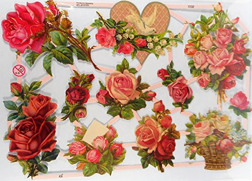 Glanzbilder roto Rosen Blumen Korb EF 7232 Oblate Posiebilder Scrapbook Deko GWI 383