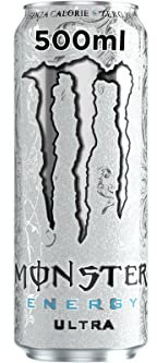 Monster Energy Ultra White – 1 Lattina da 500 ml, Energy Drink Zero Zuccheri e poche Calorie, Bevanda Energetica dal Gusto Leggero e Rinfrescante di Agrumi