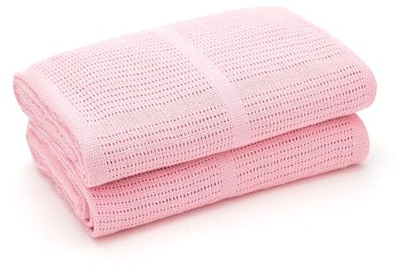 Bloomsbury Mill – Doppelpack – 100% Reine Bio-Baumwolle – Besonders Weiche Babydecke/Kuscheldecke – 75cm x 95cm - Kinderwagen/Reisekorb/Tragekorb - Rosa