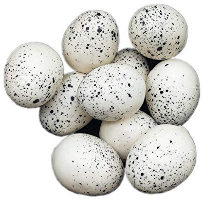 lwingflyer Wachteleier Deko Ei Künstliche Vogeleier Plastik Eier Weiß Schwarze Flecken Osterdeko für Hause Oberfläche für Party Tisch Garten Dekoration (10pcs)
