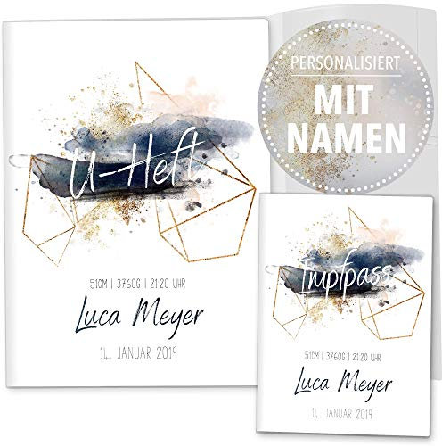 OLGS U-Heft und Impfpasshüllen Set 3-teilig | Glamour Splash stilvolle Hüllen für den Untersuchungsheft & Impfpass | Schöne Geschnkidee mit Namen und Geburtsdatum (U-Hefthüllen personalisiert, 01)