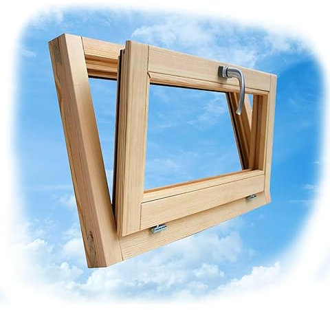 Finestra In Legno - CM L 90 x 50 H Vasistas - Trattata con Impregnante Preservante Naturale - Legno Lamellare - Doppio Vetro - Maniglia