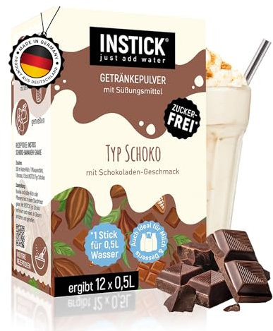 INSTICK Zuckerfreies Instant-Getränk für Milchprodukte (Typ Schoko) - 1 Packung für 12 x 0,5 L - Ideal für Milch, Joghurt, Skyr, Quark- Vegan & Kalorienarm