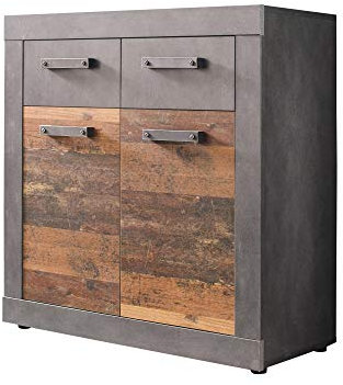 Newfurn Sideboard Kommode Industrial,Vintage Anrichte Highboard Mehrzweckschrank II 82x86x 37 cm (BxHxT) II [Jamell.one] in Anthrazit Old Wood/Old Wood Wohnzimmer Schlafzimmer Esszimmer