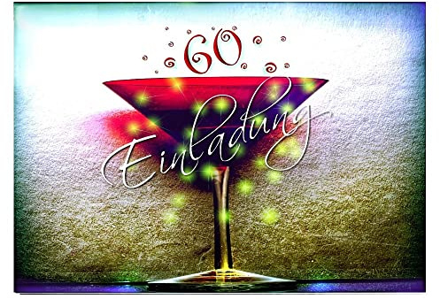 DigitalOase 7 Einladungskarten 60. Geburtstag MIT INNENTEXT 60. Jubiläum Geburtstagskarten MENGE WÄHLBAR Klappkarten Kuverts Format DIN A6#KELCHR (7)