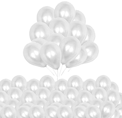 Trimming Shop 10 Inch White Balloons 100 Pcs Helium Grade Latex Balloon for Birthday, Weddings, Baby Shower, Anniversary, Engagement, Gender Reveal, Christening Parties & Events Decoration