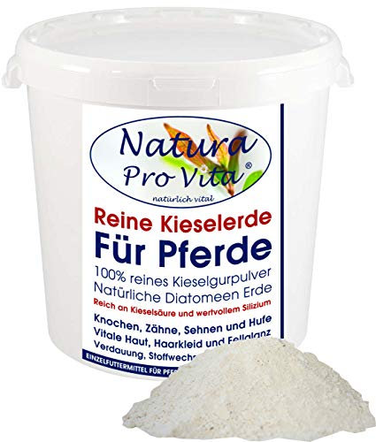 Natura Pro Vita Kieselerde für Pferde, Futterzusatz, natürliche Siliziumkur + Kieselsäure reines Kieselerdepulver, Haut, Fellglanz, Hufe, Knochen, Gelenke, Sehnen, Verdauung – Reine Kieselgur 1kg
