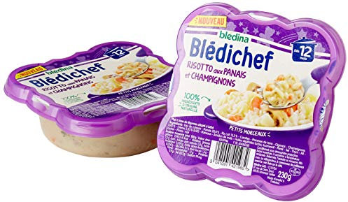 Blédina - Blédichef - Repas Bébé 12 Mois - Plats Bébé - Risotto aux Panais et Champignons - Petits Morceaux - 100% Ingrédients d'Origine Naturelle - Dès 12 Mois - 2 Assiettes de 230g