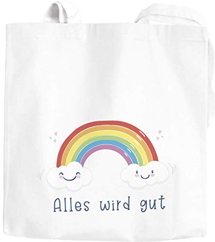 Moonworks® Jutebeutel Regenbogen Alles wird gut Mutmacher Geschenk Trost Aufmunterung positiv denken durchhalten weiß 2 lange Henkel