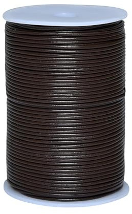 Cords Essentials Round Genuine Leather String Cord, Rope for Jewelry Making, Necklaces, Bracelets, Kumihimo Braiding, Wraps, Crafts and Hobby Projects (Dark Brown, 2.0 MM)