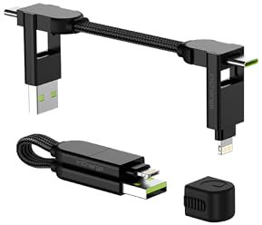 inCharge Rolling Square X Schlüsselanhänger mit USB-C-Kabel, Universal-Smartphone-Kabel, Geschenk für Männer, 6-in-1-Universalladegerät für Smartphones, tech Gadget, Schwarz, Lightning-Kabel 100W