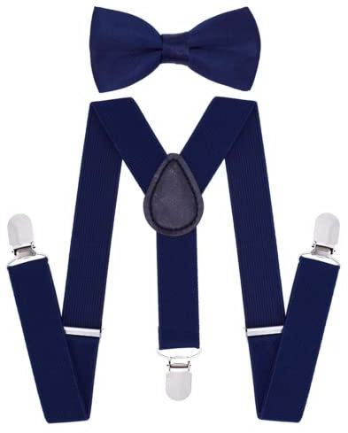 CHENGZI Kajeer Hosenträger-Set für Kinder, verstellbare elastische Hosenträger mit Fliege für Jungen und Mädchen, dunkelblau, One size