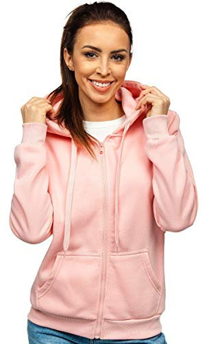 BOLF Femme Sweat-Shirt a Capuche avec Fermeture Eclair Hoodie Sweat Zippe Manches Longues Temps Libre Sport Fitness Outdoor Basic Casual Style W03B-56 Rose(Ciel) S [A1A]