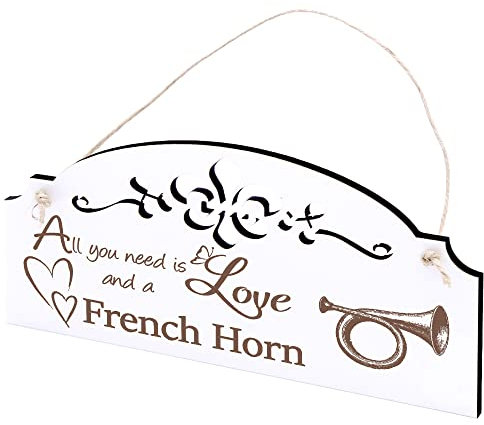 Schild Waldhorn Deko 20x10cm - All you need is Love and a French Horn - Holz Wanddeko Dekoration Wand