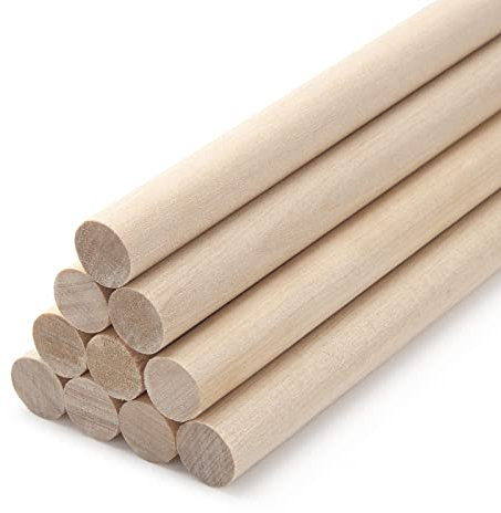 Lot de 10 chevilles rondes en bois de 1,27 x 12,7 cm pour travaux manuels, chevilles en macramé, bâtons en bois dur brut pour travaux manuels, arts et bricoleurs, support de gâteau à étages et