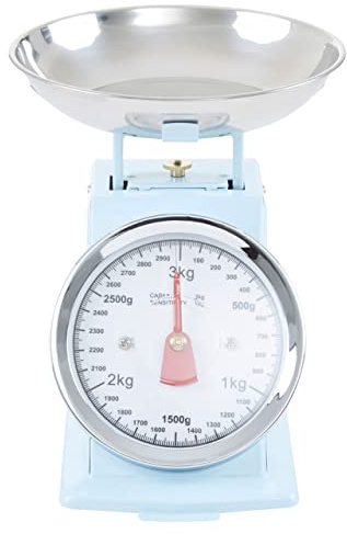 Premier Housewares Pastel Blue Kitchen Scale/Analogue Kitchen Scale for Baking And Weighing Food/Kitchen Scale With Bowl For Cooking Dimensions W16 x D18 x H20cm