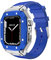 Enze - Custodia in acciaio INOX compatibile con Apple Watch Series 7 45 mm 6/5/4 iWatch SE 44 mm Custodia protettiva resistente agli urti in metallo con cinturino sportivo in morbido silicone