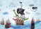 decomonkey Fototapete Piraten Ozean 250x175 cm Tapete Fototapeten Vlies Tapeten Vliestapete Wandtapete moderne Wand Wandbild Schlafzimmer Wohnzimmer Kinderzimmer Tiere Natur