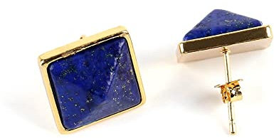 ZHENL Ohrringe Aus Stein,Natürlicher Lapislazuli-Ohrschmuck, Einfache Goldene Damenohrringe, Pyramidenkegel-Ohrstecker Für Frauen, Reinigendes Magnetfeld, Stilvolles Pendeln