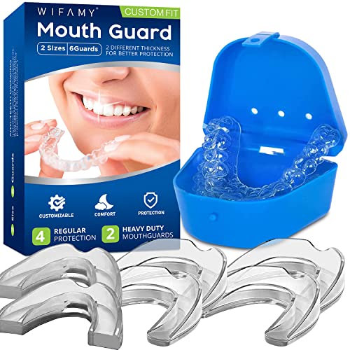 Wifamy Mundschutz für Zahnklinken bei Nacht, Sport Athletic, Whitening Tablett, inkl. 4 Regular und 2 Heavy Duty Guard