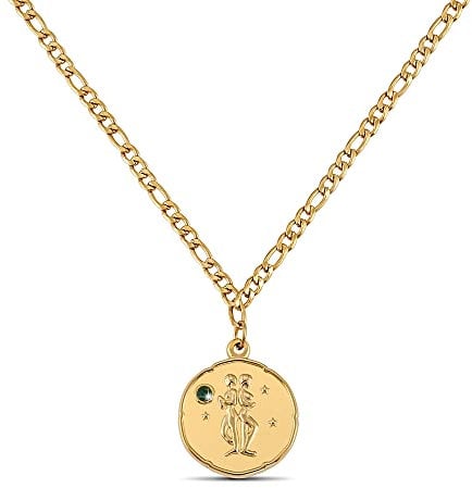 GD GOOD.designs Sternzeichen Kette Zwillinge Gold mit Geburtsstein für Damen - 18K vergoldete Halskette mit Zodiac Anhänger