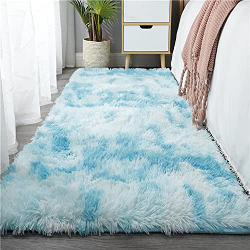 Nyescasa Hochflor Teppich Langflor Modern Flauschig Weich Rechteckig für Wohnzimmer, Kinderzimmer, Schlafzimmer, Flur - Blau Shaggy Läufer Innen 100x160cm